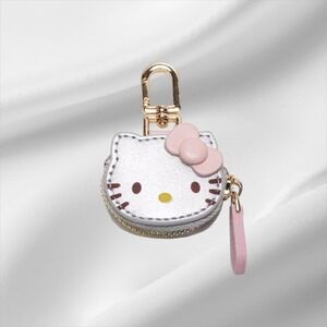 Hello Kitty small bag charm key chain coin purse silver metallic